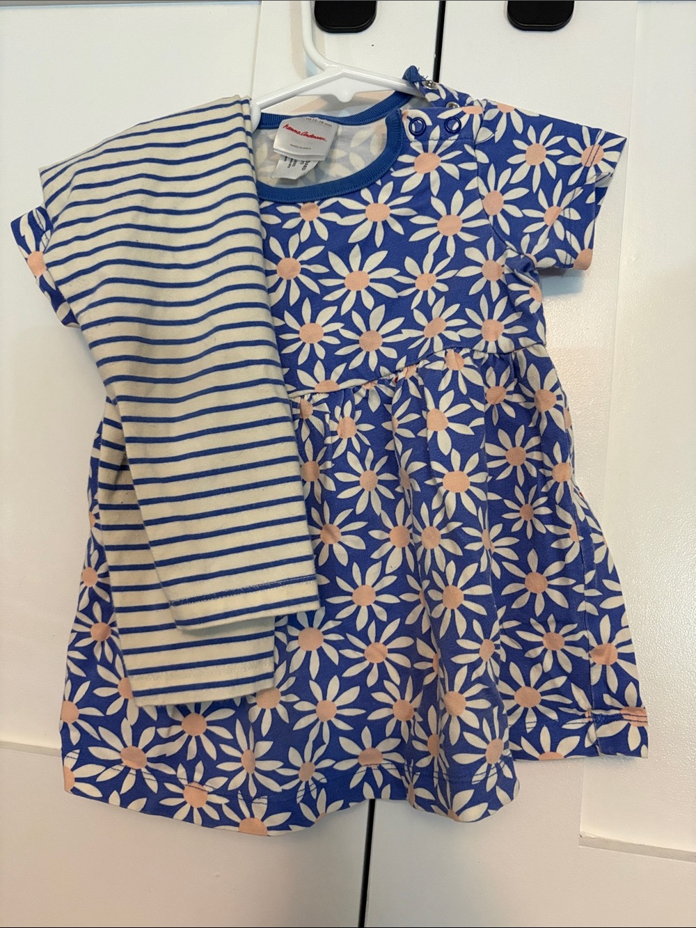 Hanna Andersson Blue Daisy Dress and Stripe Leggings Set